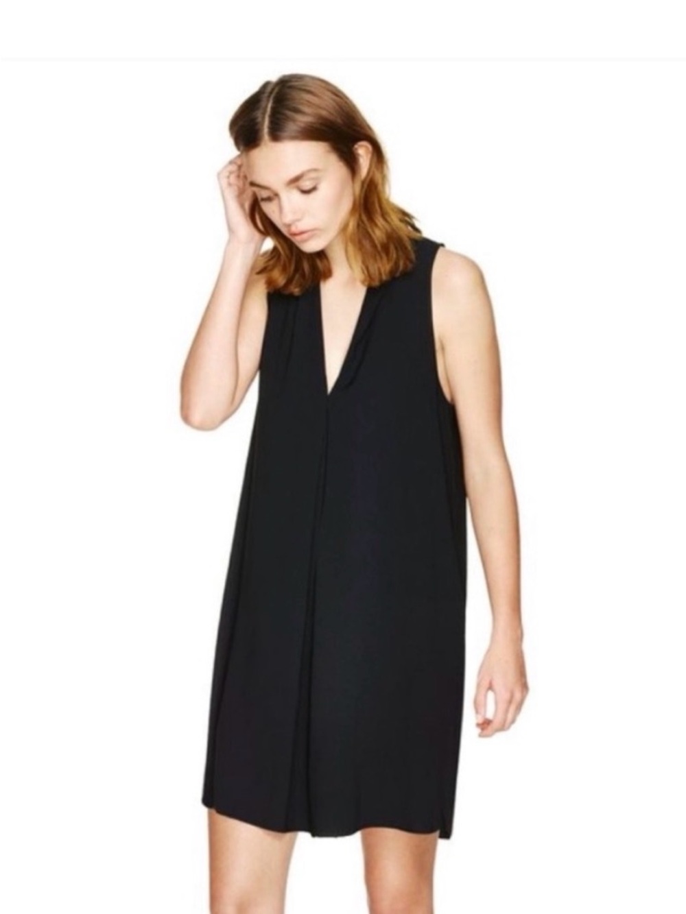 Wilfred Black Sleeveless V-Neck Midi Shift Dress